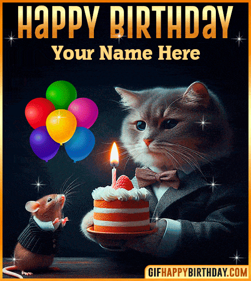 Happy Birthday Cat and Mouse Funny gif for  with name edit