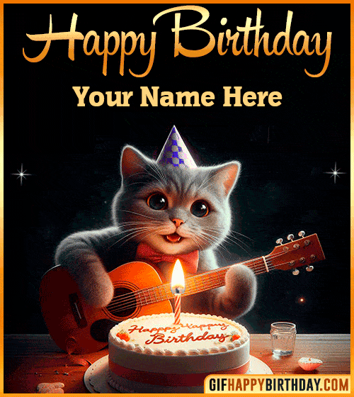Happy Birthday Cat gif Funny  with name edit