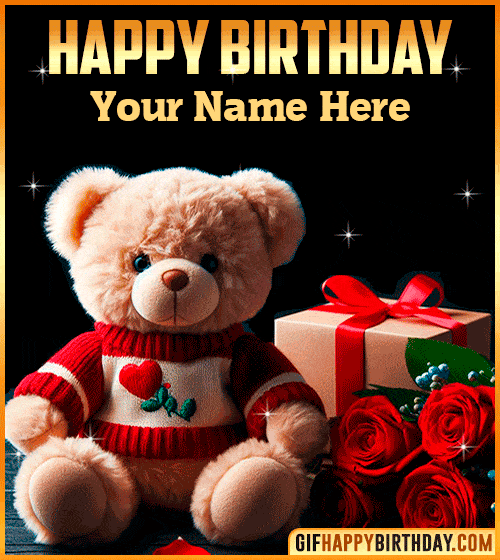 Cute Bear Happy Birthday gif  with name edit