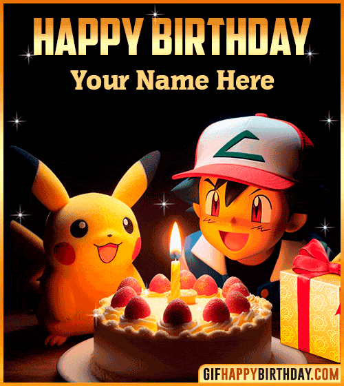 Ash Ketchum Pikachu Happy Birthday  with name edit