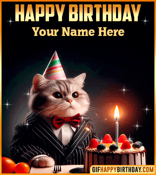 Happy Birthday Cat gif for  with name edit