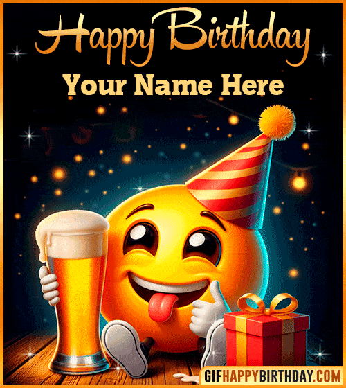 Funny Emoticon Happy Birthday gif  with name edit