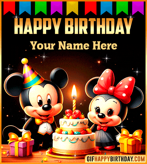 Mickey and Minnie Muose Happy Birthday gif for  with name edit