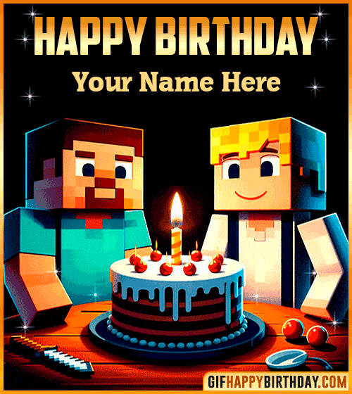 Happy Birthday Minecraft gif  with name edit