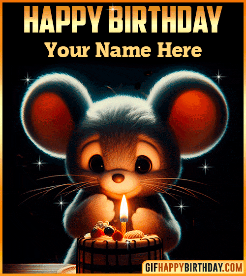 Mouse With cake funny happy birthday  with name edit