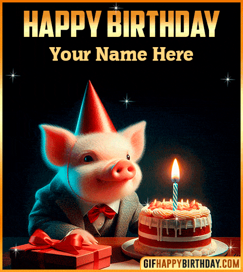 Funny pig Happy Birthday gif  with name edit