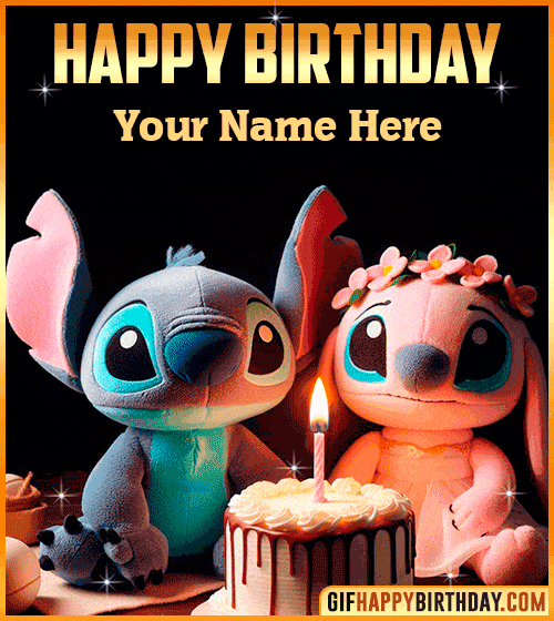 Stitch Angel Happy Birthday gif  with name edit