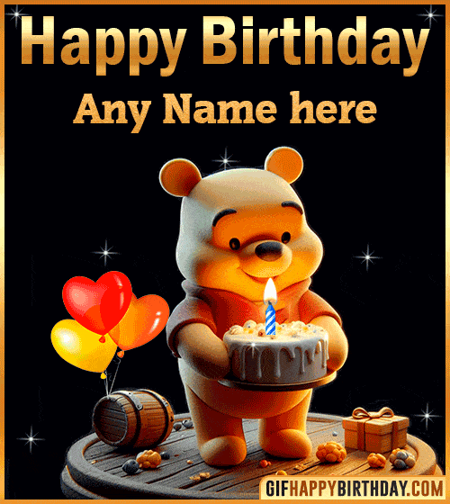 Winnie Pooh Happy Birthday gif for  with name edit